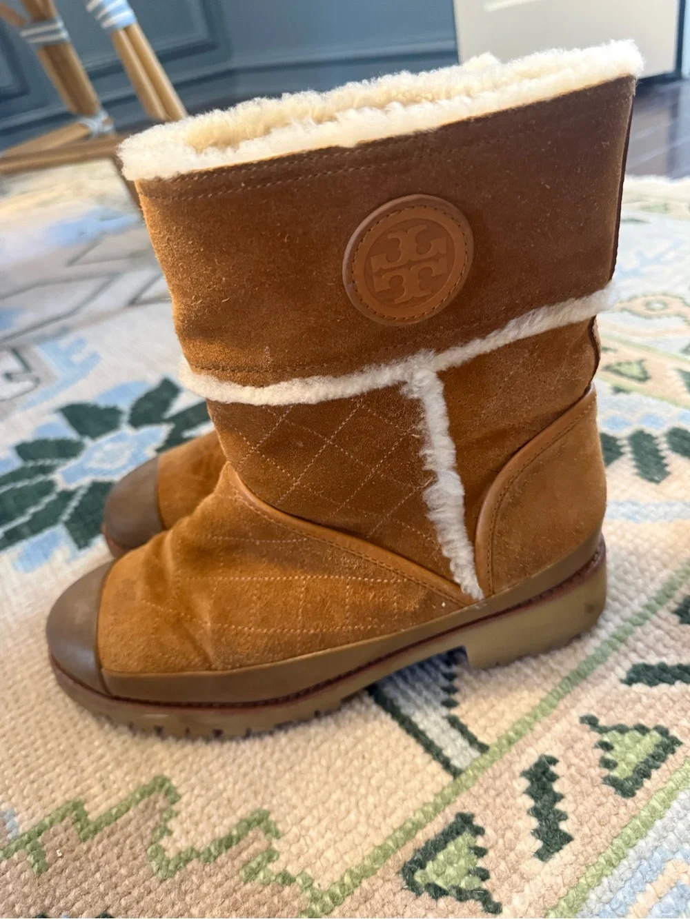 Tory Burch Chestnut Suede Shearling-Lined Winter Boots